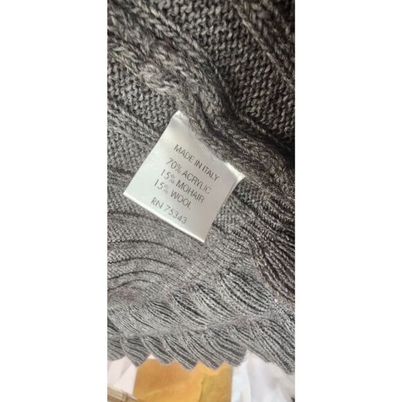 Elisabetta Italian Wool Blend Ruffled Open Front Long Sweater Cardigan Gray Med - Picture 4 of 4